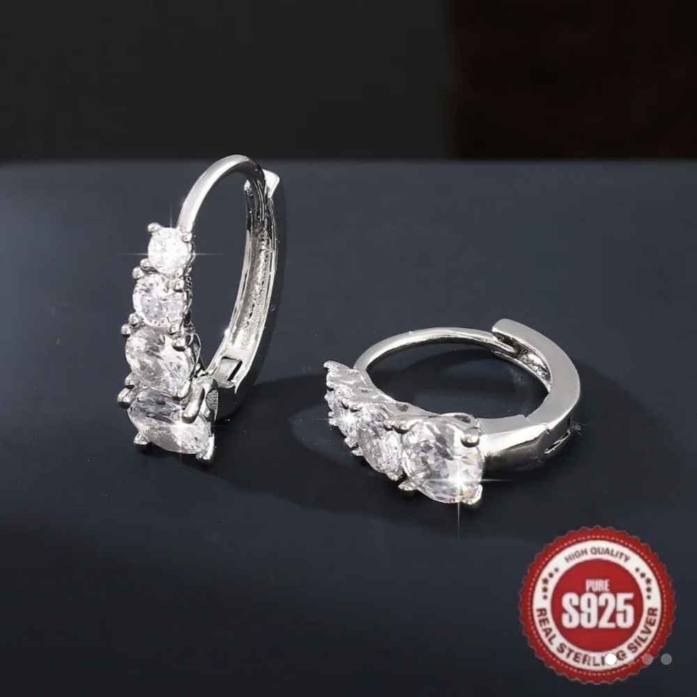 Timeless Silver Stud Earrings with Brilliant-Cut Stones - Picture 2 of 5